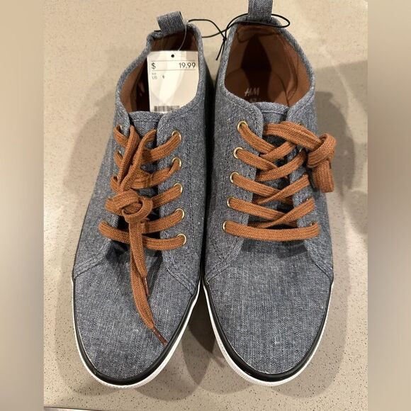 New with Tag! H & M Men's Denim Look Canvas Lace Up Shoes Size 9 - Picture 2 of 5